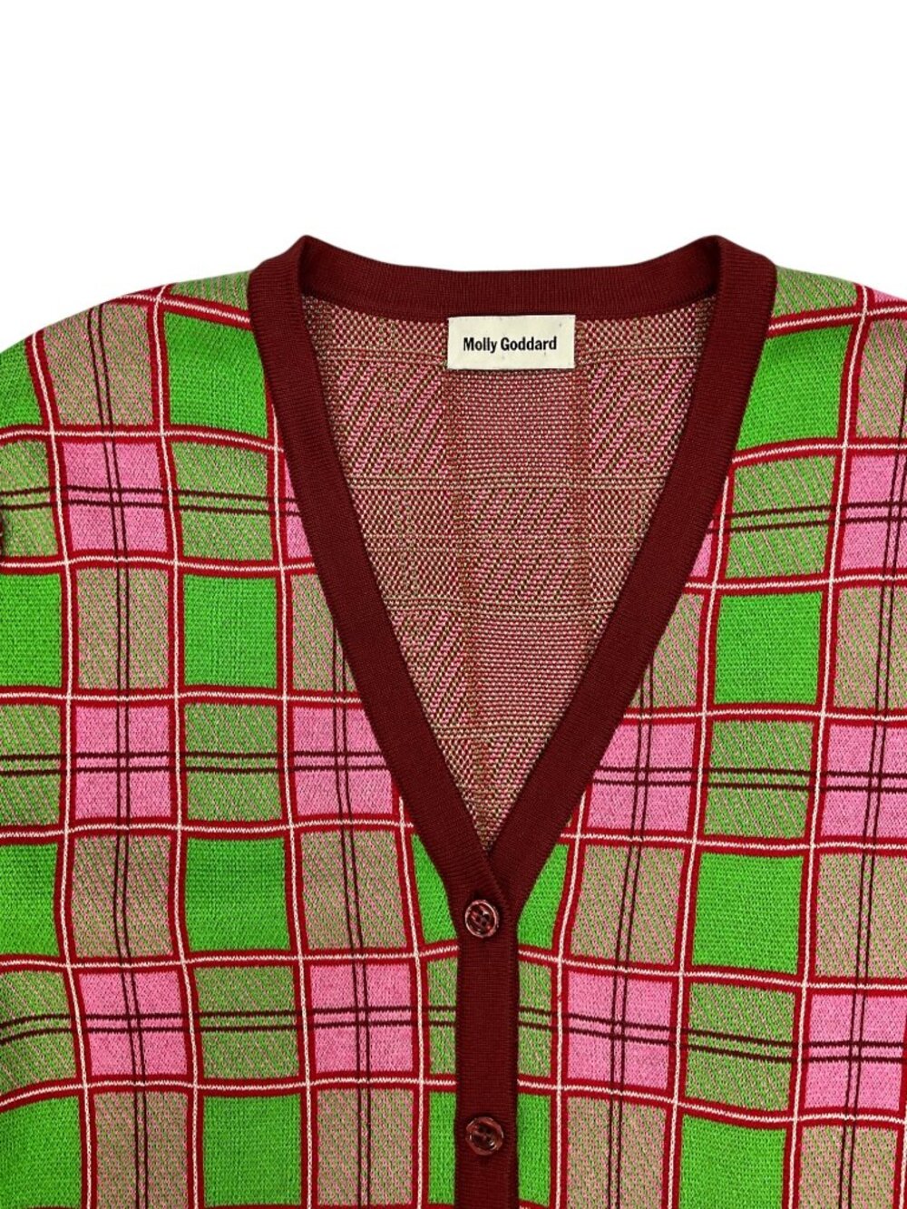 Molly Goddard Emma Cardigan Sweater M Pink Green Tartan Plaid Combed Cotton - Picture 5 of 16